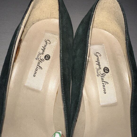 GRUPPO ITALIANO Green Suede Leather Block Heel Dress Shoes Size 9.5 - Picture 10 of 10